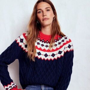 Boden Eleanor Fair Isle Sweater, Navy Cable XL - NWT